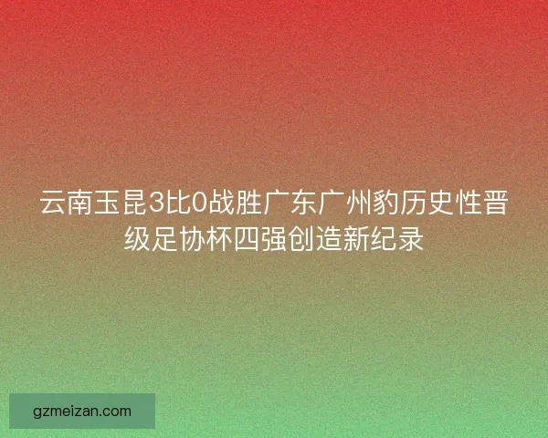 云南玉昆3比0战胜广东广州豹历史性晋级足协杯四强创造新纪录