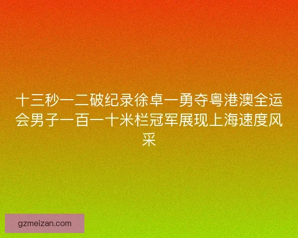 十三秒一二破纪录徐卓一勇夺粤港澳全运会男子一百一十米栏冠军展现上海速度风采